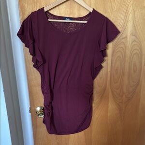 Women's Burgundy Top with Ruffle Sleeves